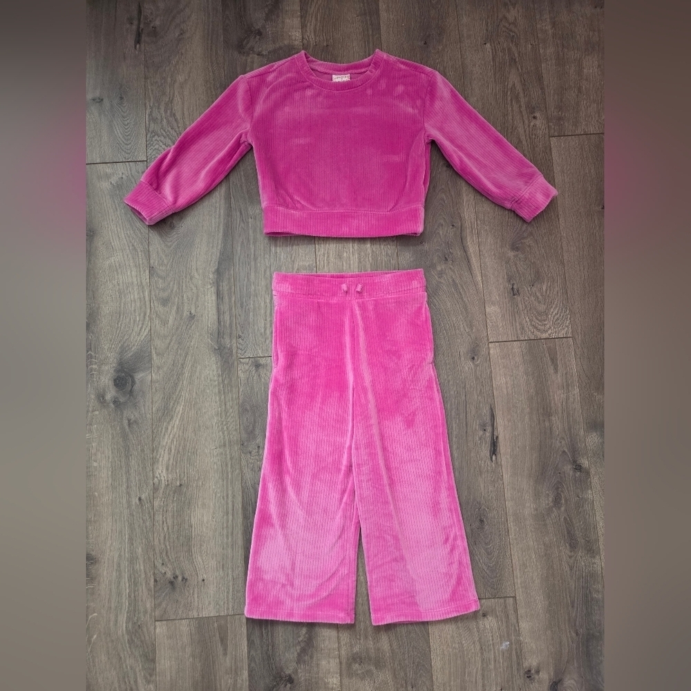 Jumping Beans Girls Pink Velour Ribbed Outfit Size 5t